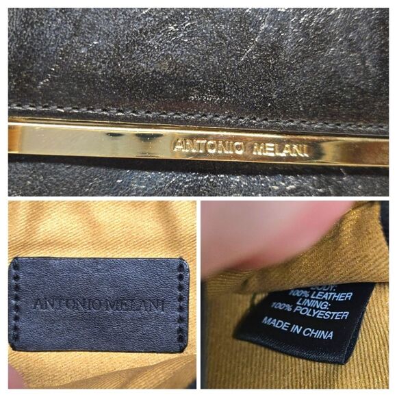 Antonio Melani Black Genuine Leather Evening Formal Clutch With Gold Chain - Picture 4 of 8